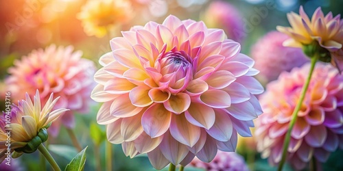 Beautiful Watercolor Dahlia in Bloom Captured in Documentary Style, Showcasing Vibrant Colors and Intricate Petal Details for Nature Lovers and Floral Enthusiasts