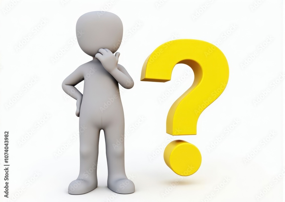 gray man 3d model thoughtful next to him question mark gray man 3d model thoughtful next to him question mark