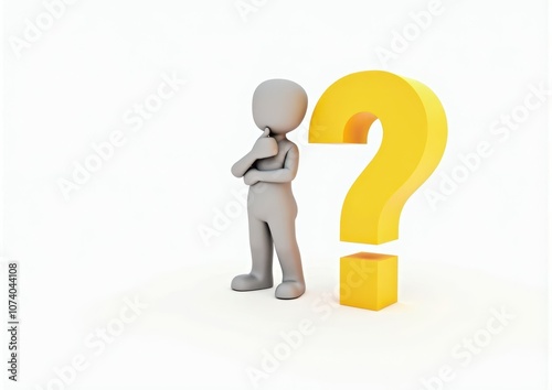 gray man 3d model thoughtful next to him question mark