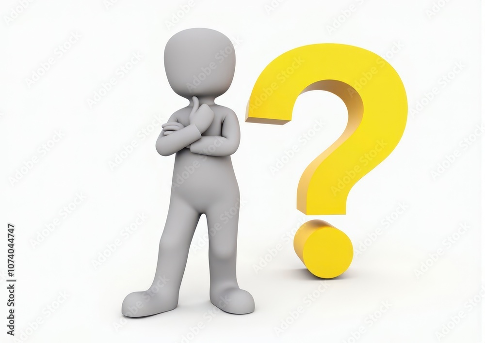 gray man 3d model thoughtful next to him question mark gray man 3d model thoughtful next to him question mark