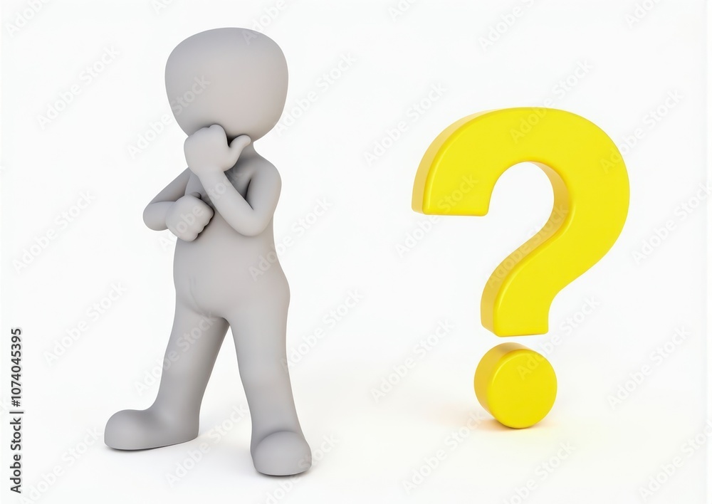 gray man 3d model thoughtful next to him question mark gray man 3d model thoughtful next to him question mark