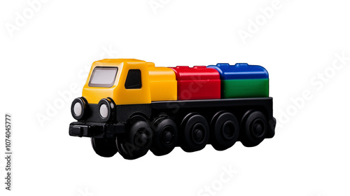 Colorful toy train with tanker cars on transparent background