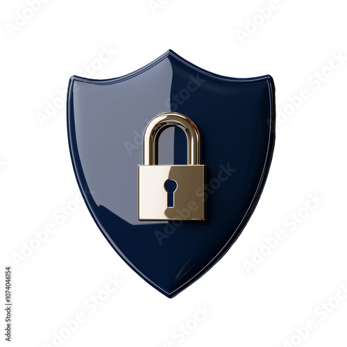 Dark blue shield with padlock icon on transparent background