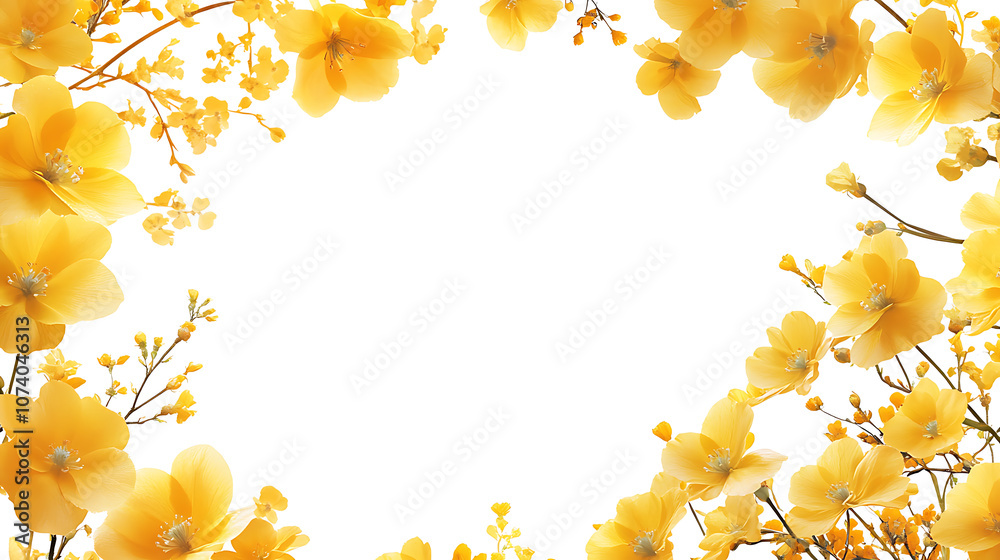 A border of yellow flowers with a white background This background is perfect as a backdrop or wallpaper for digital marketing materials, social media posts A border of yellow flowers with a white background This background is perfect as a backdrop or wallpaper for digital marketing materials, social media posts
