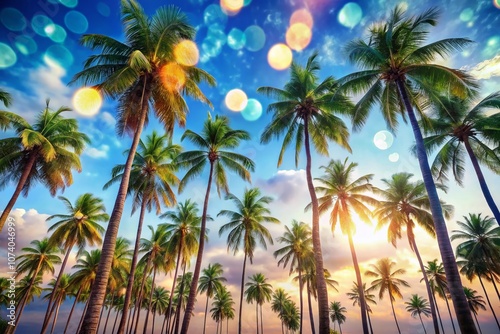 Breathtaking Palm Trees Under a Brilliant Blue Sky with Stunning Bokeh Effect Creating a Dreamy Atmosphere for Relaxation and Tropical Vibes photo