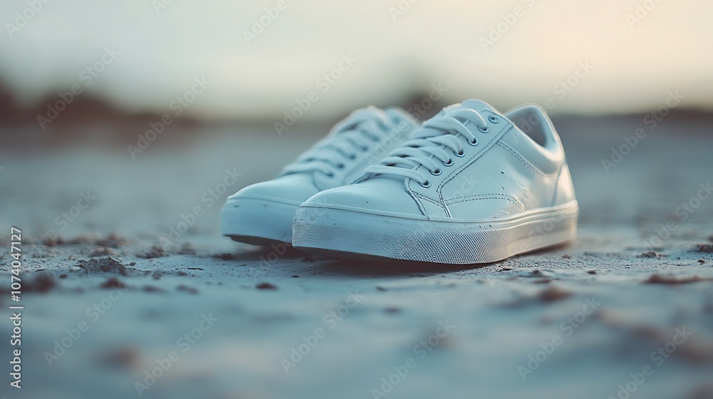White sneakers on a pale surface White sneakers on a pale surface