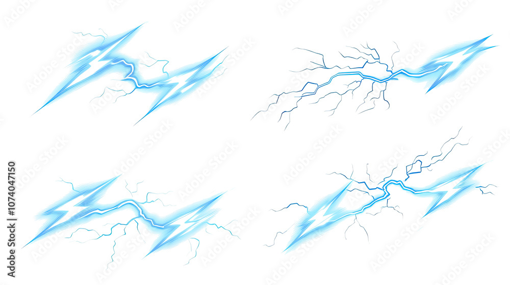 Fototapeta premium Comic Style Lightning Effects Collection on a Transparent Background Generative AI