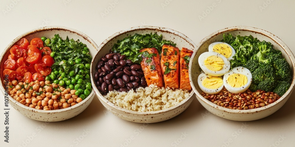 Three Bowls of Colorful and Nutritious Buddha Bowls Three Bowls of Colorful and Nutritious Buddha Bowls