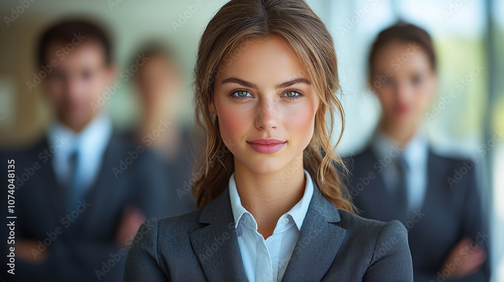 Empowered woman in business attire leading team with confidence Empowered woman in business attire leading team with confidence