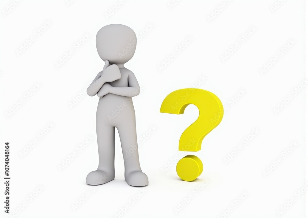gray man 3d model thoughtful next to him question mark gray man 3d model thoughtful next to him question mark