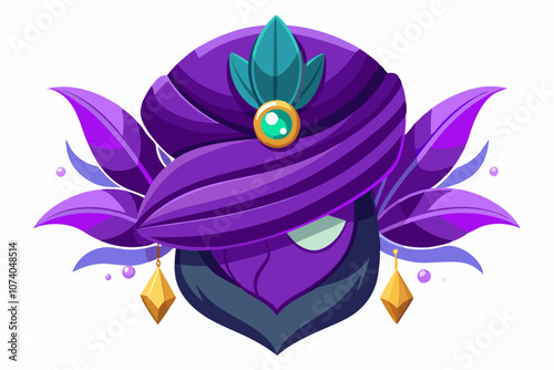 Purple turban with feathers and precious stone