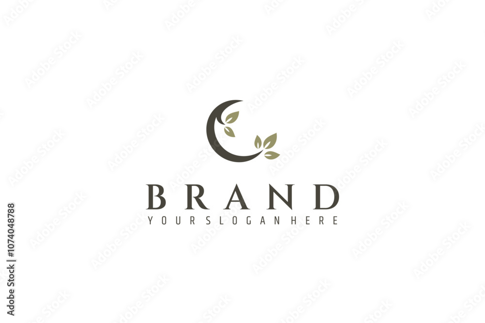 crescent moon logo with combination of leaf plants in flat design style crescent moon logo with combination of leaf plants in flat design style