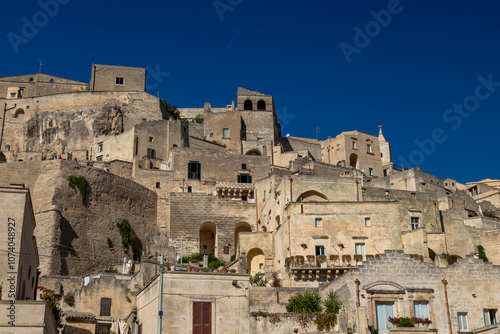 Aerial view of Sassi di Matera at night, UNESCO World Heritage Site, European Capital of Culture for 2019, Basilicata, Italy, Europe