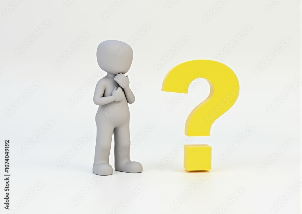 gray man 3d model thoughtful next to him question mark gray man 3d model thoughtful next to him question mark