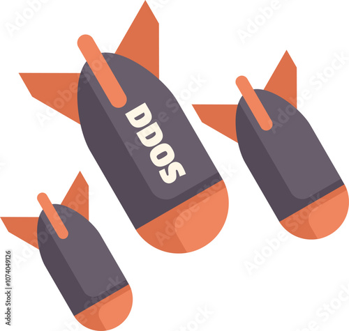 Three bombs falling representing a distributed denial of service attack, concept for cyberwarfare and computer security