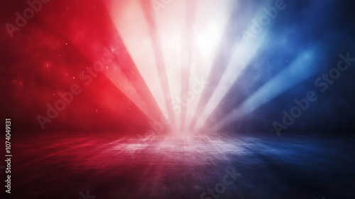 Red, white and blue background with rays of light in the center, red and black background, red blue and white gradient