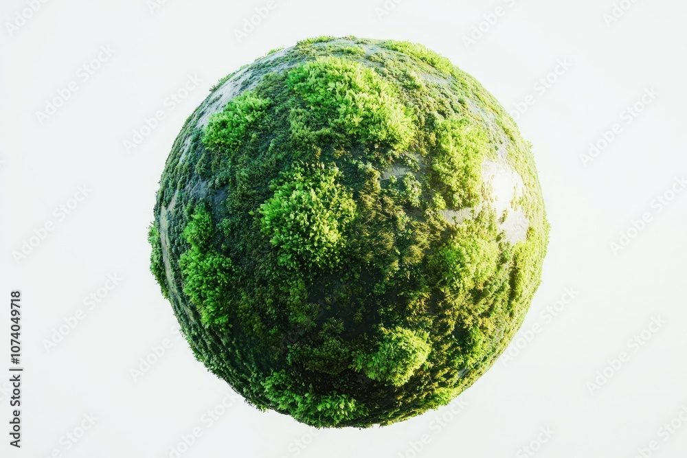A spherical object covered in lush green moss and vegetation