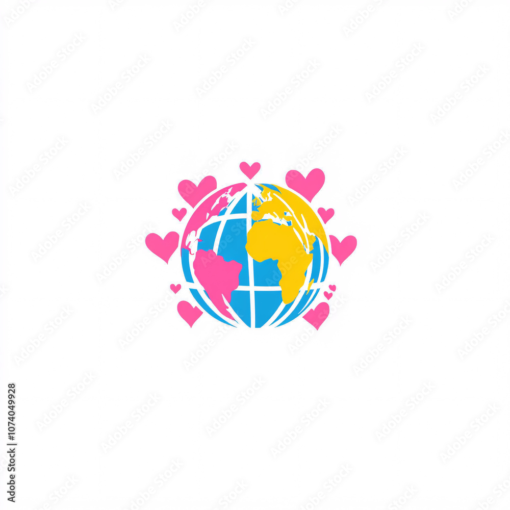 A colorful globe with hearts around it, symbolizing love and unity across the world. A colorful globe with hearts around it, symbolizing love and unity across the world.