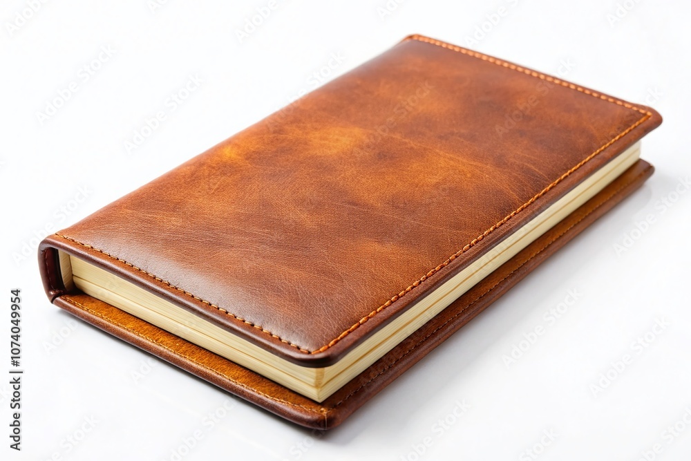 Brown Leather Notebook with Blank Pages on Isolated White Background, Perfect for Office Use and Personal Note-Taking, Showcasing a Classic Writing Experience Brown Leather Notebook with Blank Pages on Isolated White Background, Perfect for Office Use and Personal Note-Taking, Showcasing a Classic Writing Experience