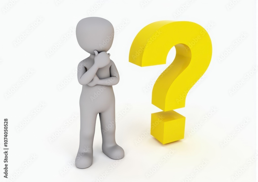 gray man 3d model thoughtful next to him question mark gray man 3d model thoughtful next to him question mark