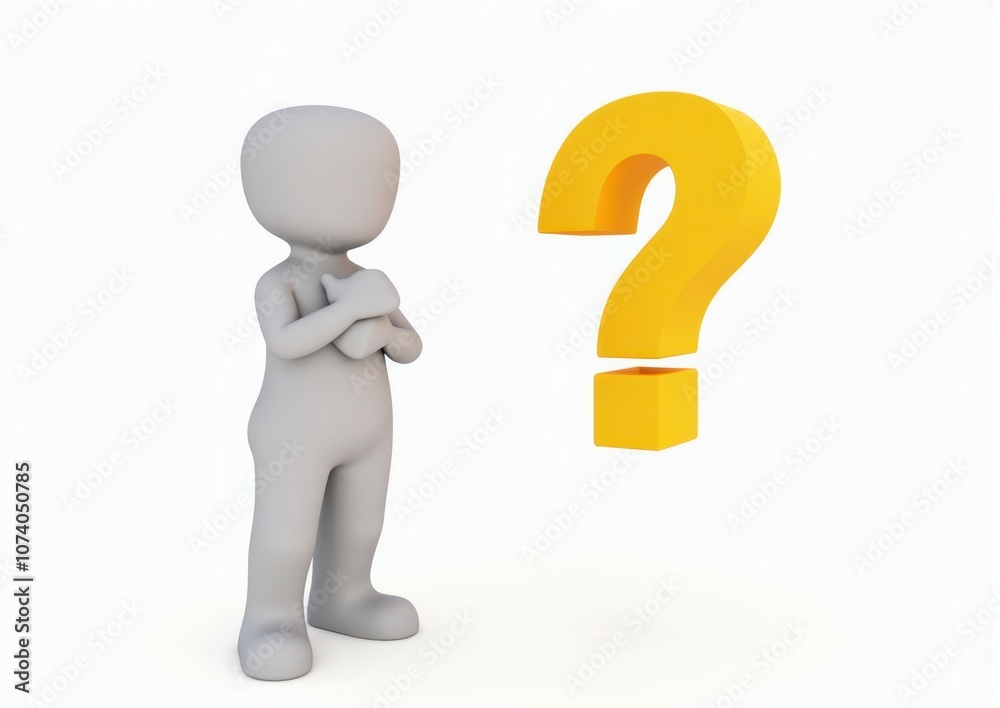 gray man 3d model thoughtful next to him question mark gray man 3d model thoughtful next to him question mark
