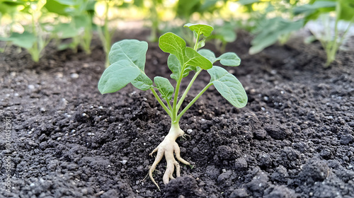 Soybean plant showing root inside soil