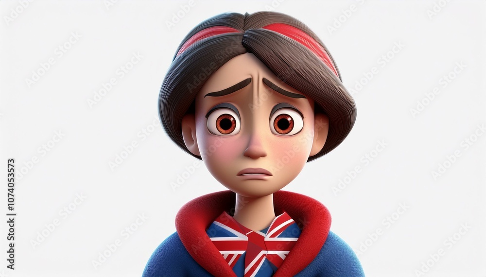 A 3D cartoon avatar depicting a female figure in visible pain, with sadness and helplessness in his eyes, evoking compassion. A 3D cartoon avatar depicting a female figure in visible pain, with sadness and helplessness in his eyes, evoking compassion.