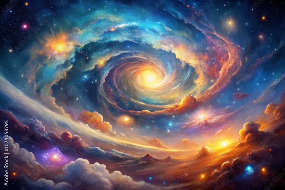 Fototapeta premium Captivating Cosmos Watercolor Art: Vibrant Celestial Bodies, Nebulae, and Starry Galaxies in a Dreamy Abstract Style Perfect for Home Decor and Artistic Inspiration