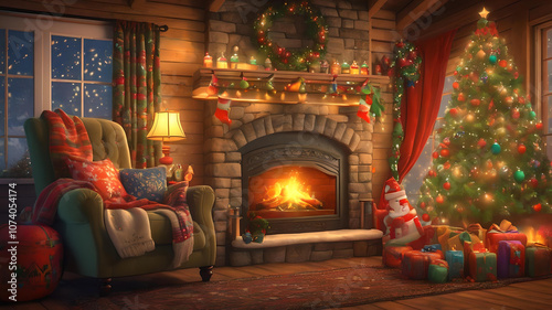 Christmas scene with fireplace