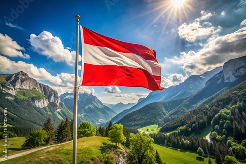 Captivating Documentary Photography of the Austrian Flag Unfurled Against a Scenic Landscape, Celebrating National Identity and Cultural Heritage in Austria