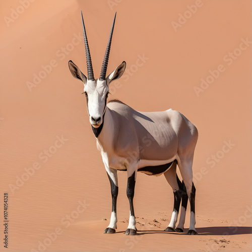 oryx african oryx or gemsbok oryx gazella searching for food in the dry red dunes of the kgalagadi transfrontier park in south africa