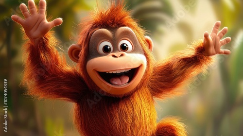 Playful 2D cartoon illustration of a fun orangutan photo