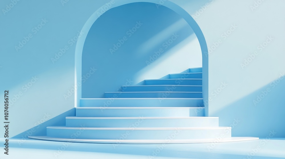 3D blue display podiums with two stairs for product advertising set against a two tone blue background 3D rendering and illustration 3D blue display podiums with two stairs for product advertising set against a two tone blue background 3D rendering and illustration