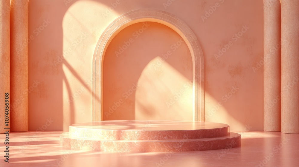 Elegant background featuring a pedestal and showcase 3D illustration Elegant background featuring a pedestal and showcase 3D illustration