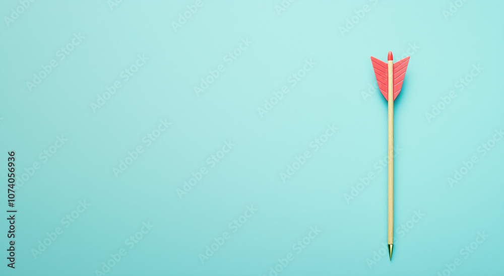 A colorful arrow pointing right on a light blue background with copy space, flat lay, minimalist concept for business, education, or training. A colorful arrow pointing right on a light blue background with copy space, flat lay, minimalist concept for business, education, or training.