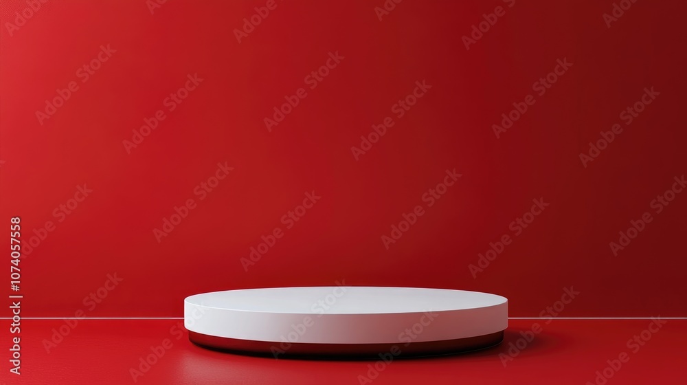 Empty 3D podium pedestal for showcasing or presenting on a red backdrop Empty 3D podium pedestal for showcasing or presenting on a red backdrop