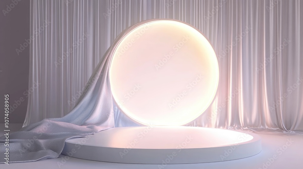 3D illustration of a silver illuminated podium on a white background for a celebration themed beauty project 3D illustration of a silver illuminated podium on a white background for a celebration themed beauty project