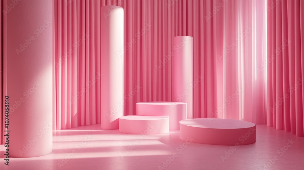 3D background featuring pink podiums Abstract minimal podium setting
