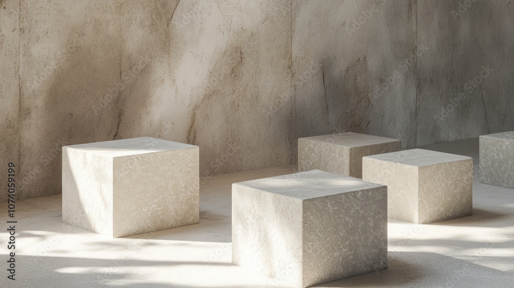 Empty cubic pedestals for product display Mockup environment for showcasing design 3D render Empty cubic pedestals for product display Mockup environment for showcasing design 3D render