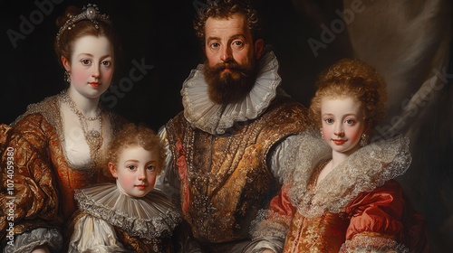 Elegant historical family portrait in costumes