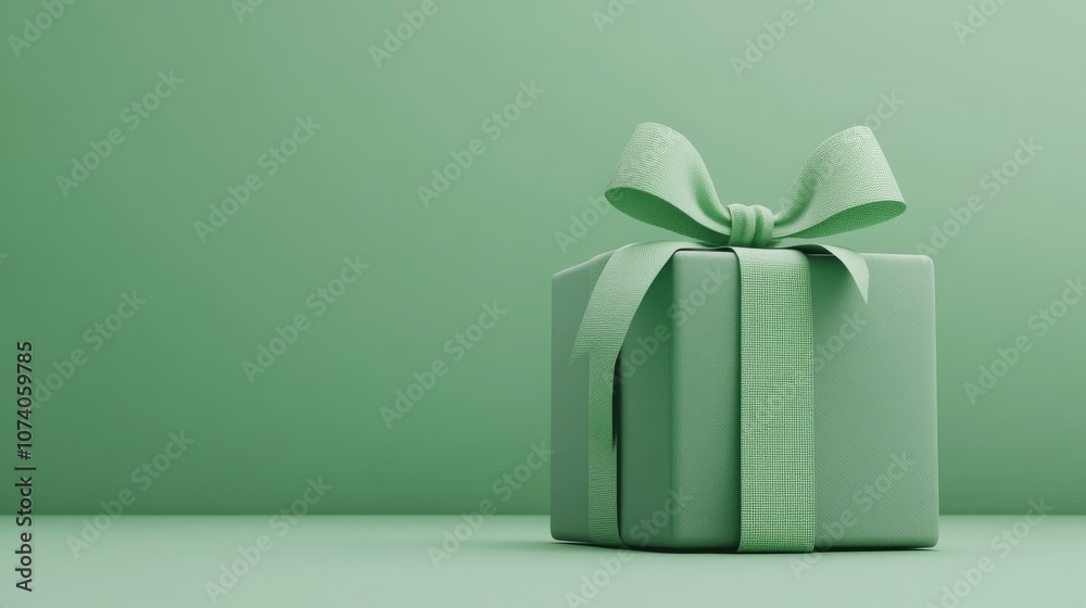 Simple product backdrop for holiday and sale promotions featuring a green gift box adorned with a green ribbon bow 3D render illustration with clipping paths included for each element Simple product backdrop for holiday and sale promotions featuring a green gift box adorned with a green ribbon bow 3D render illustration with clipping paths included for each element
