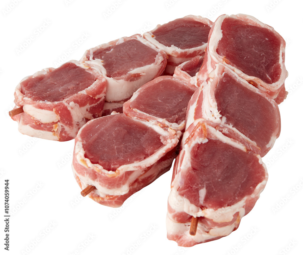 Pork belly skewers cut out isolated transparent background Pork belly skewers cut out isolated transparent background