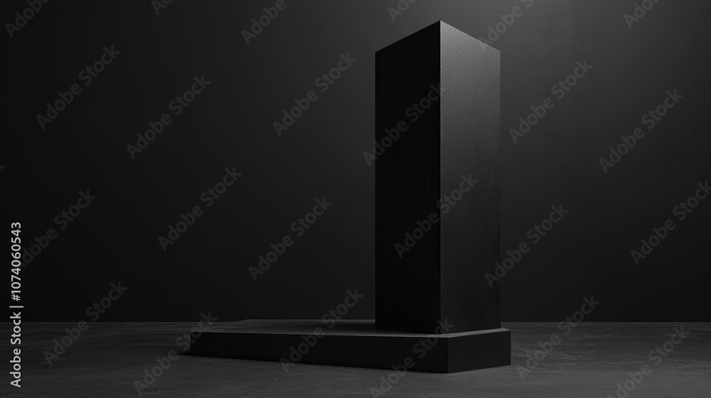 3D rendering of a black geometric display stand in a dark setting 3D rendering of a black geometric display stand in a dark setting