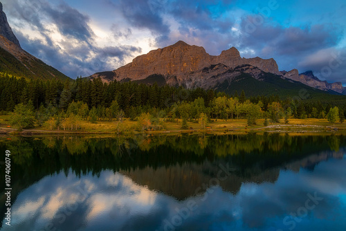 Panoramic Mountain Reflections On Quarry Lake Park