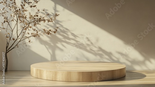 Fototapeta Naklejka Na Ścianę i Meble -  Wood display pedestal wood product stand backdrop empty wooden podium conceptual stage showcase 3D rendering
