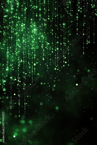 Green sparkling lights creating a magical, immersive atmosphere with soft bokeh effects.