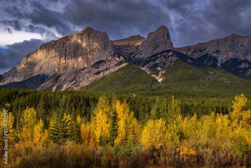 Moody Dark Clouds Over Canmore Fall Mountains