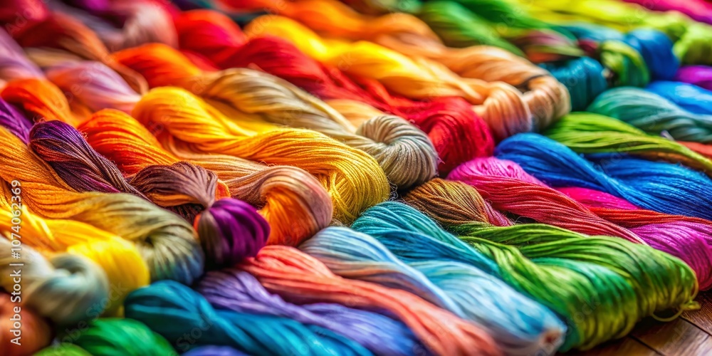 Captivating Long Exposure of Selective Focus on Different Threads for Embroidery, Showcasing Vibrant Colors and Textures in an Artistic Crafting Environment