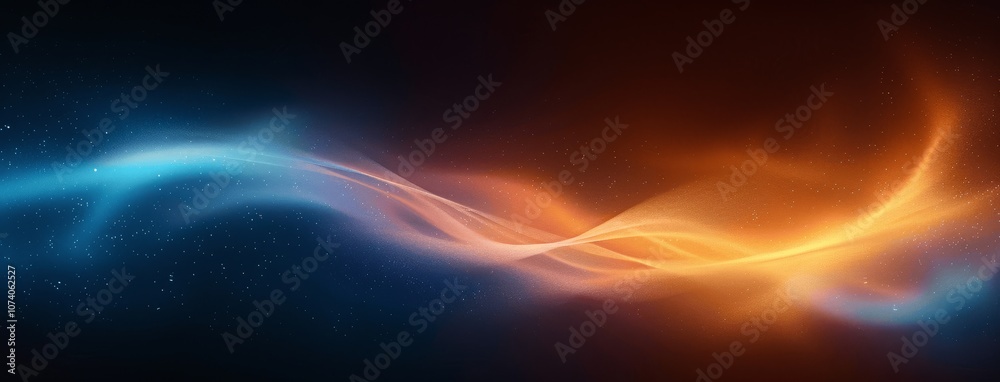 Obraz premium Grainy Noisy Gradient Background with Glowing Blue Yellow and Orange Waves on Black Backdrop Vibrant Dark Poster Design with Copy Space