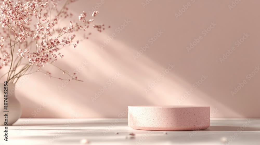 3D rendering of a minimal scene featuring a blank podium with a romantic theme Display stand ideal for product presentation mock up Cylindrical stage in a soft pink hue with a simple design Charmi 3D rendering of a minimal scene featuring a blank podium with a romantic theme Display stand ideal for product presentation mock up Cylindrical stage in a soft pink hue with a simple design Charmi
